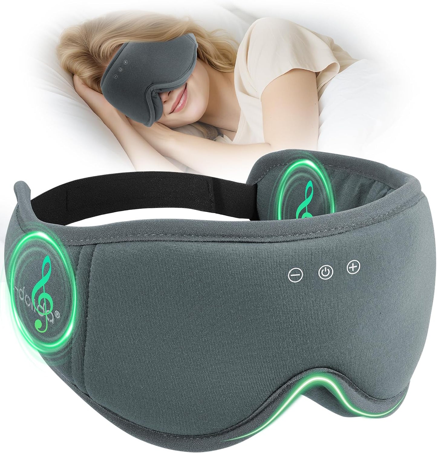 Sleep Mask with Headphones Bluetooth 5.4, LC-dolida Wireless Music Eye Mask for Sleeping Headphones with Soft Bamboo Cotton Cooling Breathable,Ultra-Thin Stereo Speaker for Side Sleepers-Khaki
