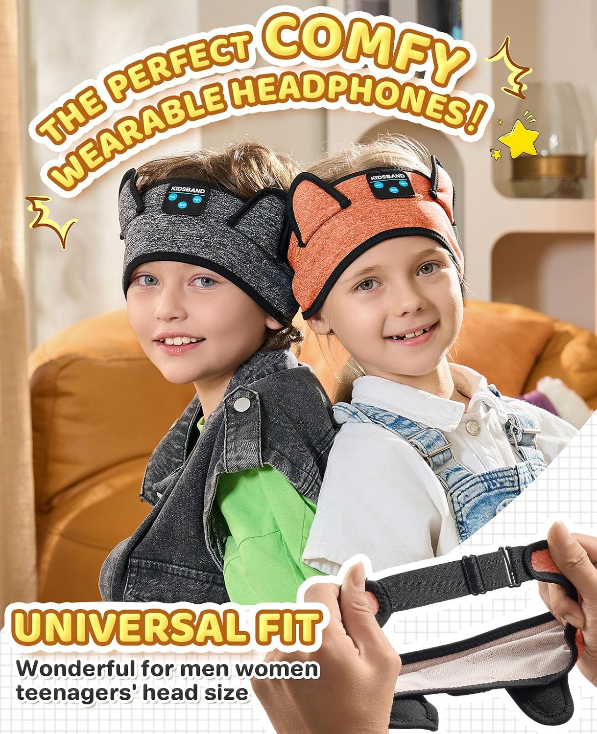 KIDSBAND Kids Bluetooth Headphones, Sleep Headband [Wireless & Wired Playback 2in1] Foldable Headphones for School/Travel/Tablet/Sleep
