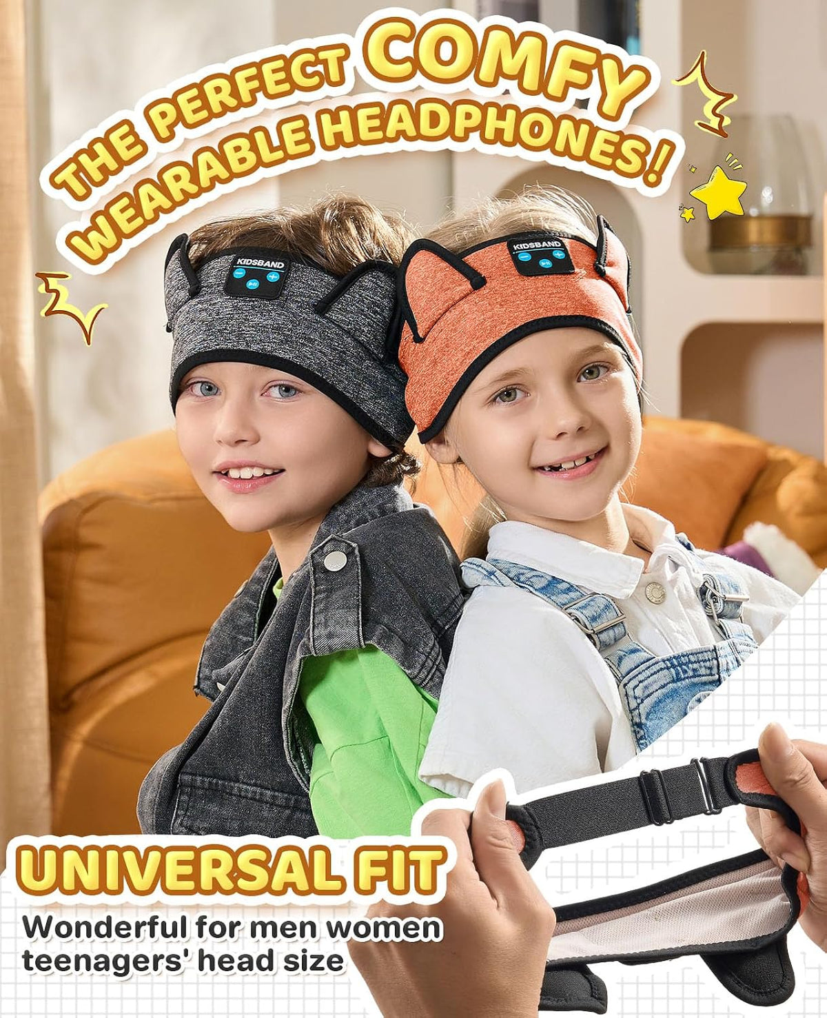 KIDSBAND Kids Bluetooth Headphones, Sleep Headband [Wireless & Wired Playback 2in1] Foldable Headphones for School/Travel/Tablet/Sleep