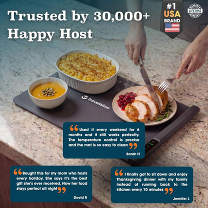 TRAVELISIMO Warming Mat for Food, 24x16in Warming Trays for Buffets Party & Family Dinners - Food Warming Mat Keeps Meals Warm & Ready to Serve, Rapid Heating Electric Warming Tray for Any Table