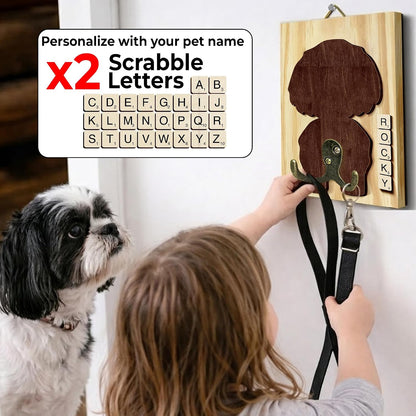 Dog Leash Holder Wall Mount, Pet Harness Hanger with Scrabble Letters, Dog Collar Organizer for Entryway, Memorial Cat Leash Holder for Wall, Pet Loss Gifts, Keepsake, Home Decor PF212-NAT