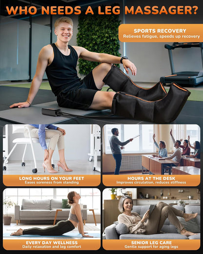 JZBRAIN Leg Compression Massager with Heat for Circulation, Pain Relief | Foot and Calf Massage Therapy, 9 Intensity, 6 Modes, 3 Heating, Plug-in Use, Massage for Women, Men, Father, Mother