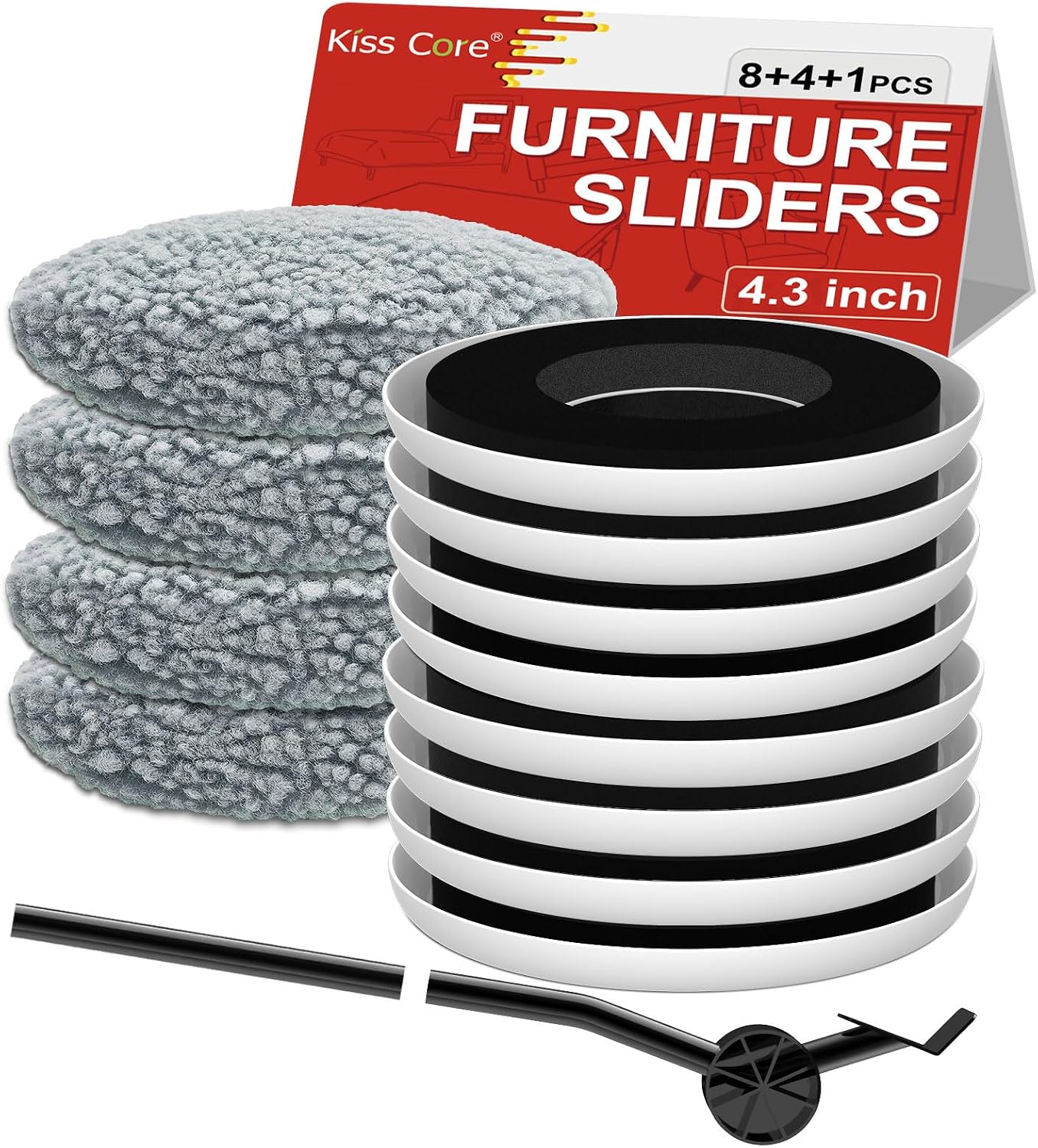 New Upgrade Furniture Sliders: Multi-Surface 3-in-1 Furniture Movers Slider | Heavy Moving Pads with 8PCS 4.3" Carpet Sliders + 4PCS Hard Floor Socks + 1 Lifter - Protect Floor and Easily Move Furniture