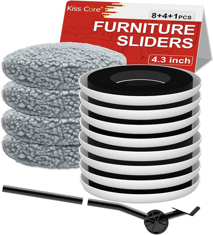 New Upgrade Furniture Sliders: Multi-Surface 3-in-1 Furniture Movers Slider | Heavy Moving Pads with 8PCS 4.3" Carpet Sliders + 4PCS Hard Floor Socks + 1 Lifter - Protect Floor and Easily Move Furniture