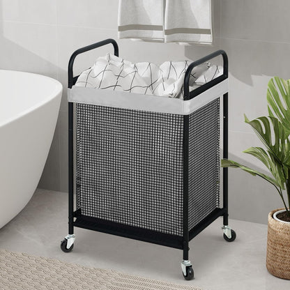 STO STO Laundry Hamper 2 Section, 100L Rolling Laundry Sorter Cart with Removable and Washable Liner Bag, Clothes Hamper with Wheels and Metal Handle for Laundry Room and Bedroom