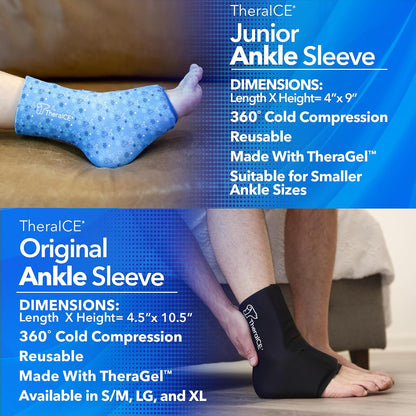 TheraICE Ankle Ice Pack Wrap, Achilles Tendonitis Brace, Plantar Fasciitis | Cold Therapy Compression Sleeve, Sock-Style Slip-On Fit for Women and Men, Eases Sprains, Swelling, Sore Feet and Heel