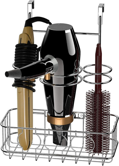 Simple Houseware Cabinet Door/Wall Mount Hair Dryer Tools Organizer, Chrome | for Hair Styling Tools Storage