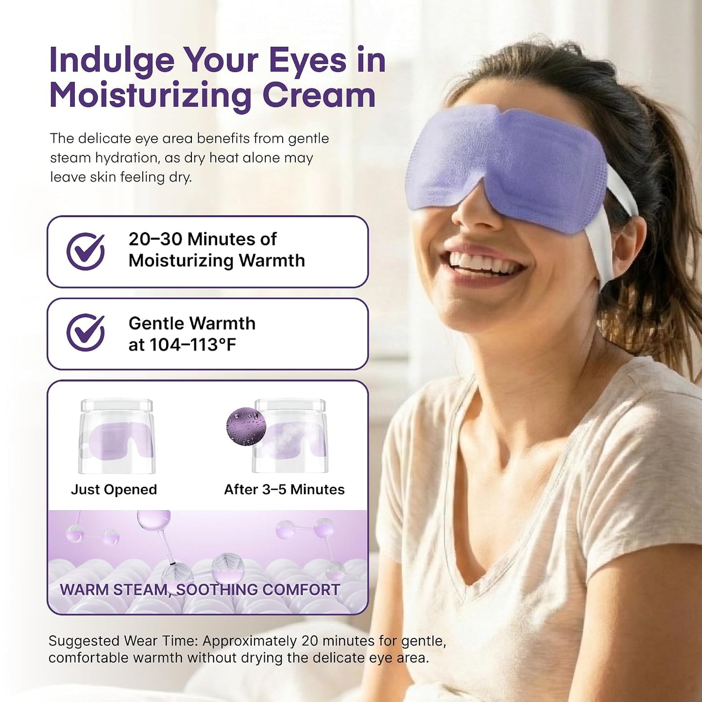 Steam Eye Mask 30 Pack – Self Heating Warm Compress for Dry Eyes & Puffy Eyes, Lavender Heated Eye Mask for Sleep & Relaxation, Disposable for Eye Strain & Travel (Purple)