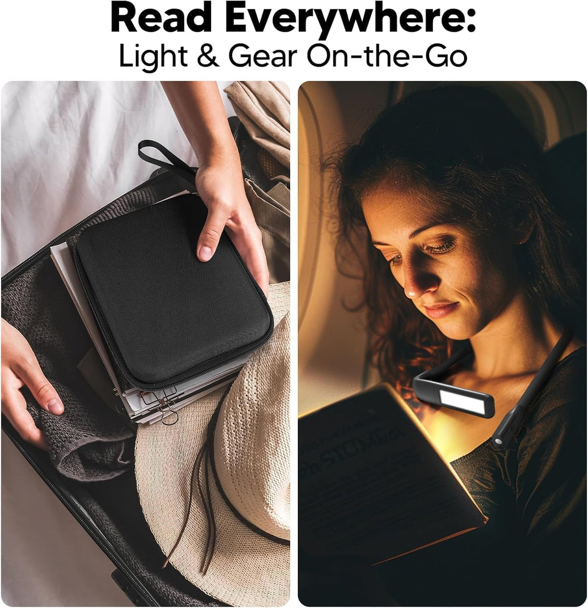 Neck Book Light, Rechargeable Reading Light, 3 Colors Dimmable | Back to School Supplies College Dorm Essentials Bed Lamp, Hands-Free, Dual Lamps, 80H Lasting Neck Light, Gifts for Gilrs
