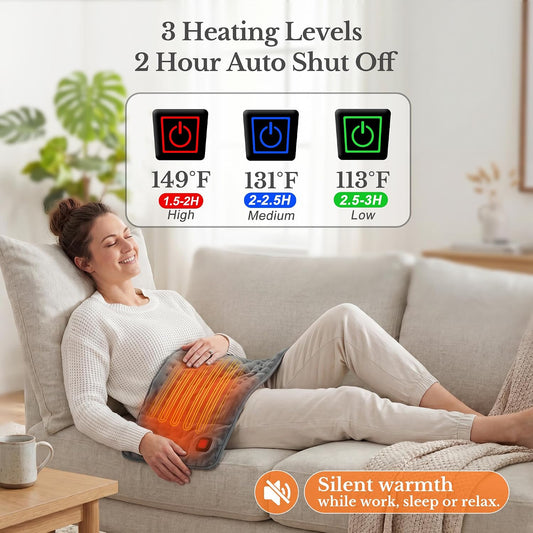 Portable Cordless Heating Pad for Back Shoulders 12x24, 10000mAh Battery