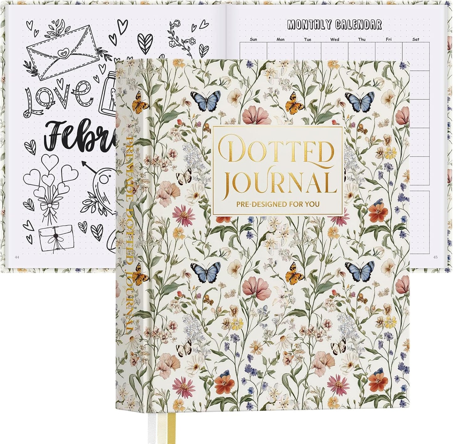 Everloria Premade Dotted Journal Notebook, 12 Months Pre-made Bullet Templates, 260 Hand-Drawn Coloring Pages, Undated Weekly & Monthly Planner, 7.8"x9.3" Leather Dot Grid Habit Mood Tracker