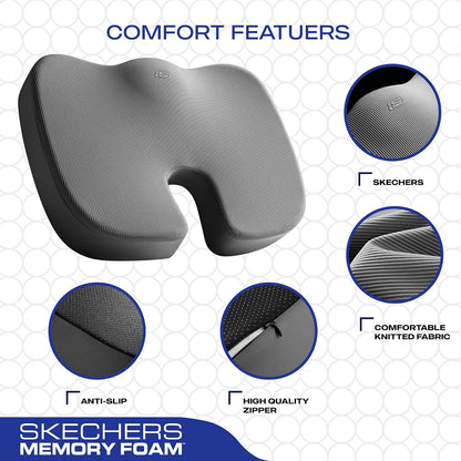 Skechers Memory Foam Seat Cushion,Office Chair Cushion for Tailbone Pain Relief,Butt Pillow for Office Chair,Car seat Cushion,Computer Desk,Long Sitting Office Workers,and Car Drivers,Black