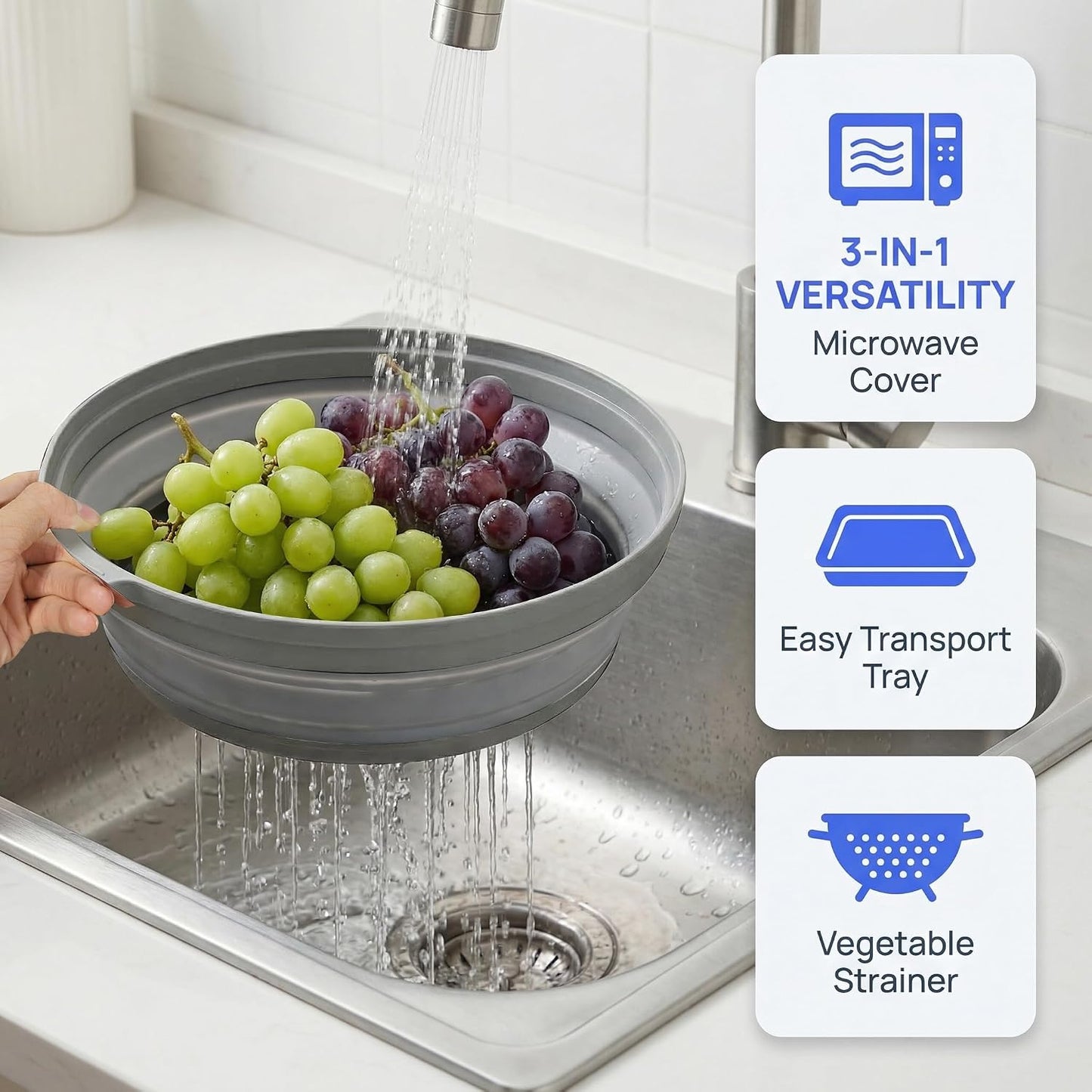 Microwave Cover for Food, 10.2 Inch Microwave Splatter Cover with Anti-Scald Tray, Collapsible Vented Microwave Plate Cover, BPA-Free Food Lid with Handles for Compact Microwaves