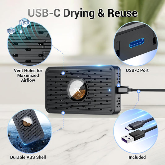 2 Pack Rechargeable Desiccant Dehumidifier for Storage with USB-C Cable,Reusable Portable Moisture Humidity Absorber Dryer Color Indicating Silica Gel for Gun Safe Camera Lens Electronics 3d Filaments