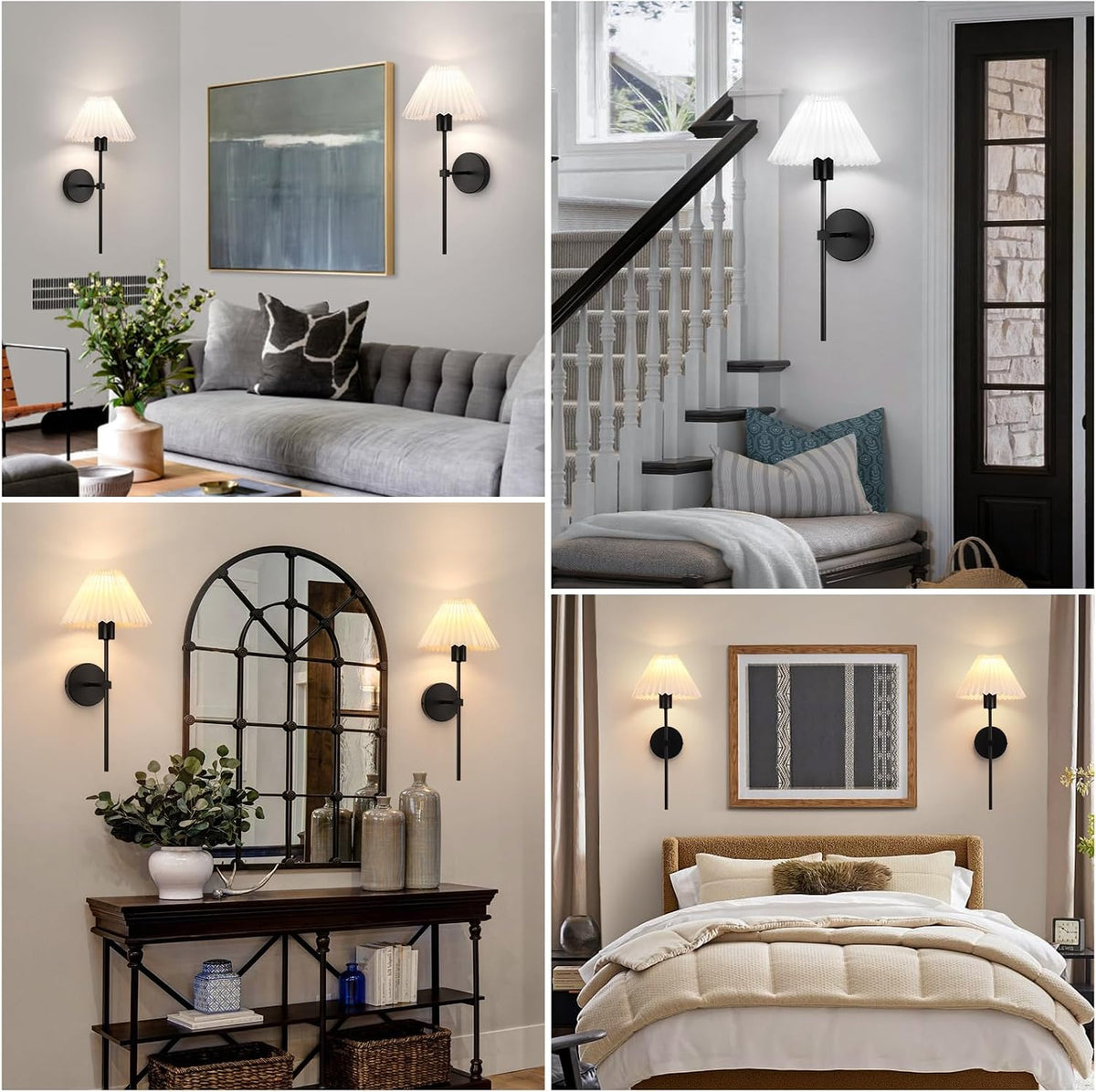 Rechargeable Battery Operated Wall Sconce Sets of 2, 15 Colors Wireless gooseneck Black Wall Lights Fixture with Dimmable Bulbs and Remote, Not Hardwired Wall Mounted Lamps for Bedroom Living Room