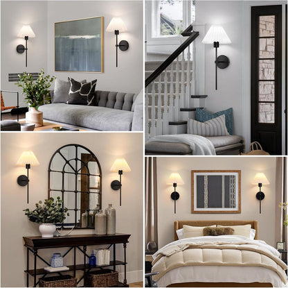 Rechargeable Battery Operated Wall Sconce Sets of 2, 15 Colors Wireless gooseneck Black Wall Lights Fixture with Dimmable Bulbs and Remote, Not Hardwired Wall Mounted Lamps for Bedroom Living Room