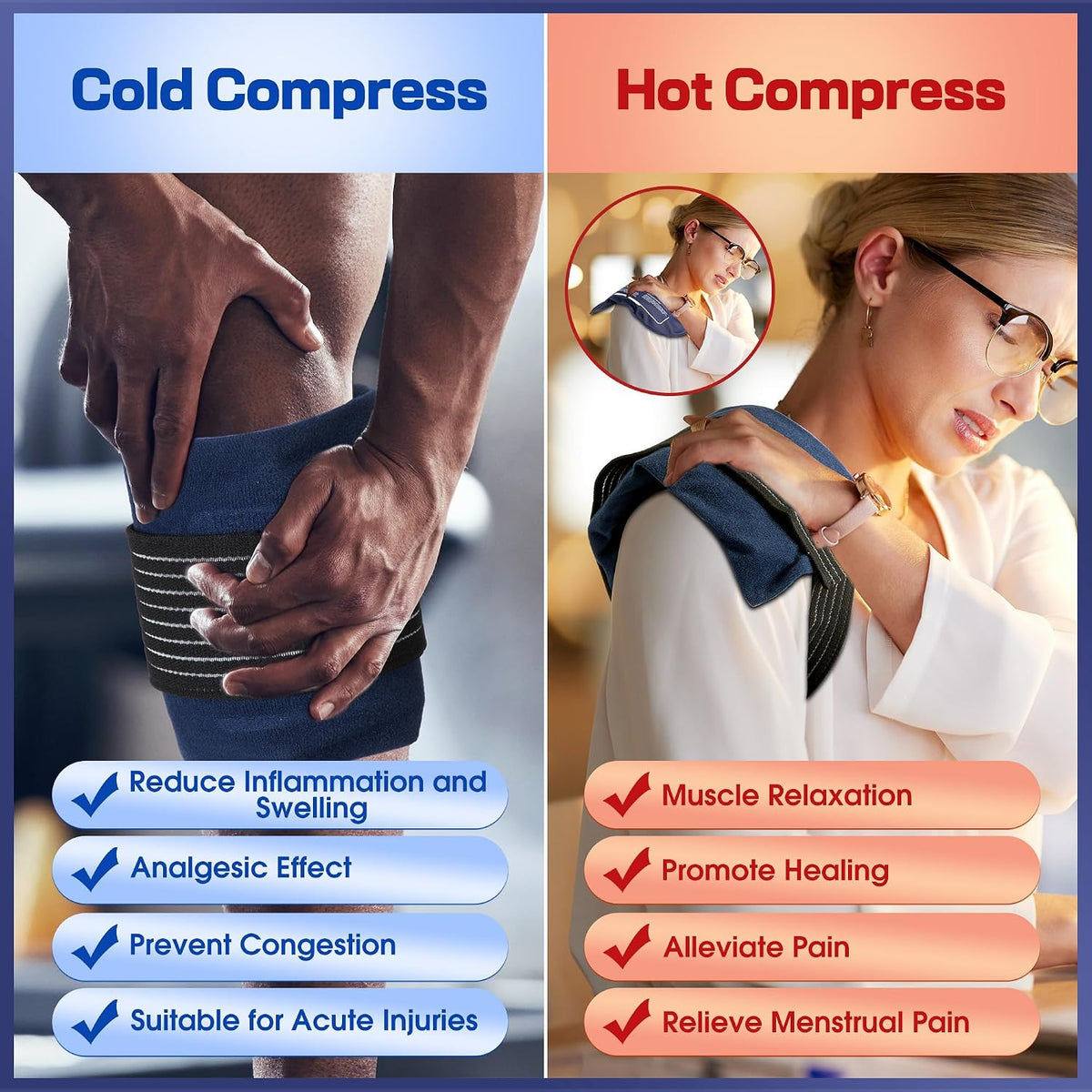 6 Pack Hot and Cold Gel Ice Packs for Injuries Reusable for Pain Relief