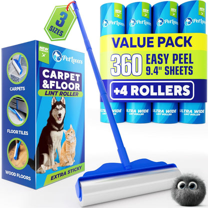 PetLovers Extra Sticky Lint Roller Mega Value Set 450 Sheets for Pet Hair Removal and Clothes, Dog and Cat Lint Remover 5 Pack