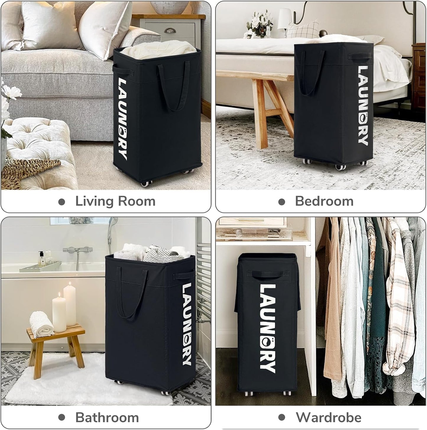 CHICVITA 75L Large Rolling Laundry Basket with Wheels & Wash Bag, Grey | Collapsible design saves space for corner dorms. Removable wash bag for easy laundry transport