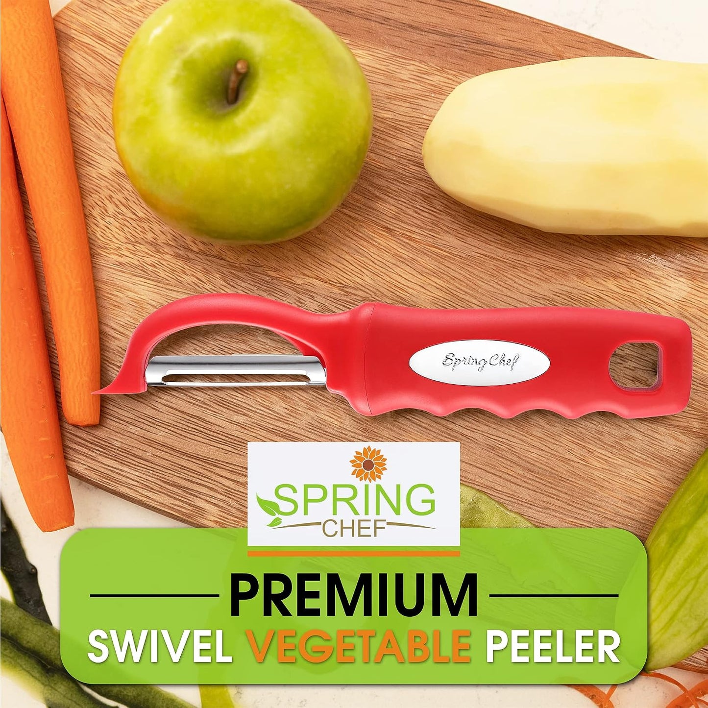 Spring Chef Swivel Potato Peeler for Kitchen w/ Soft Grip Handle, Mango | Premium Vegetable Peeler w/ Sharp Stainless Steel Blades, Multifunctional Food Peeler for Apple, Carrot, Cucumber, Fruit