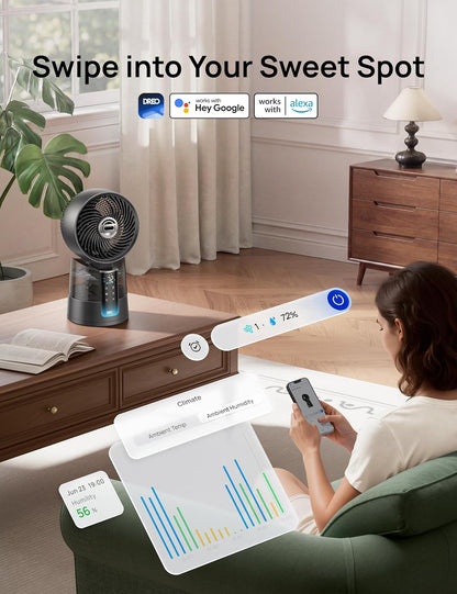 DREO TurboCool Misting Fan 516, 5℉ Drop Cooling Fans that Blow Cold Air | 150°+30° Omni-directional Oscillating, Evaporative air cooler, 26 ft/s Wind, Ultrafine Mist, 20dB, 6 Speeds 2 Modes, Grey