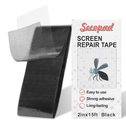 Secopad 2" x 180" (15FT) Screen Repair Tape, Fold Screen Repair Kit, Grey | Window Screen Patch, Quick Repair, Strong Adhesive, Easy to Use, For Mesh Window & Door, Cuttable Fiberglass, No Tools Needed