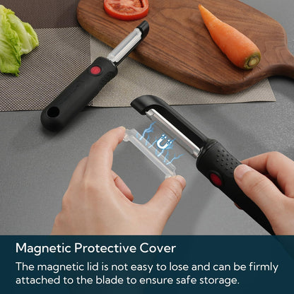 KITCHENDAO Magnetic Vegetable Peeler with Durable Japanese Stainless Steel Sharp Dual Blade, Magnetic Safety Cover, Large Non-Slip Handle with Potato Eye Remover, Dishwasher Safe Kitchen Fruit Peeler