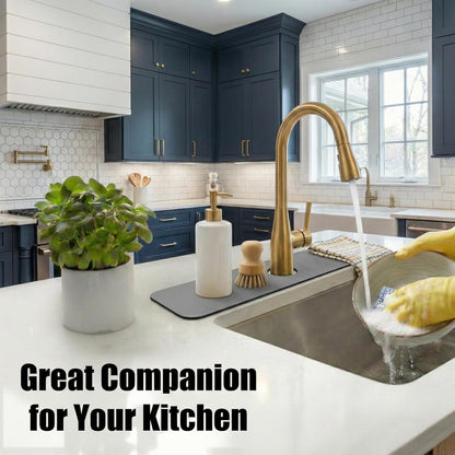 Cuttable Kitchen Sink Faucet Mat: 30" Lx5.5 W Splash Guard with Center Hole | Customizable Absorbent Non-slip Fabric Rubber Mat, Cut to Fit 2,3,4 Holes Irregular Sink with Soap Dispenser Air Gap