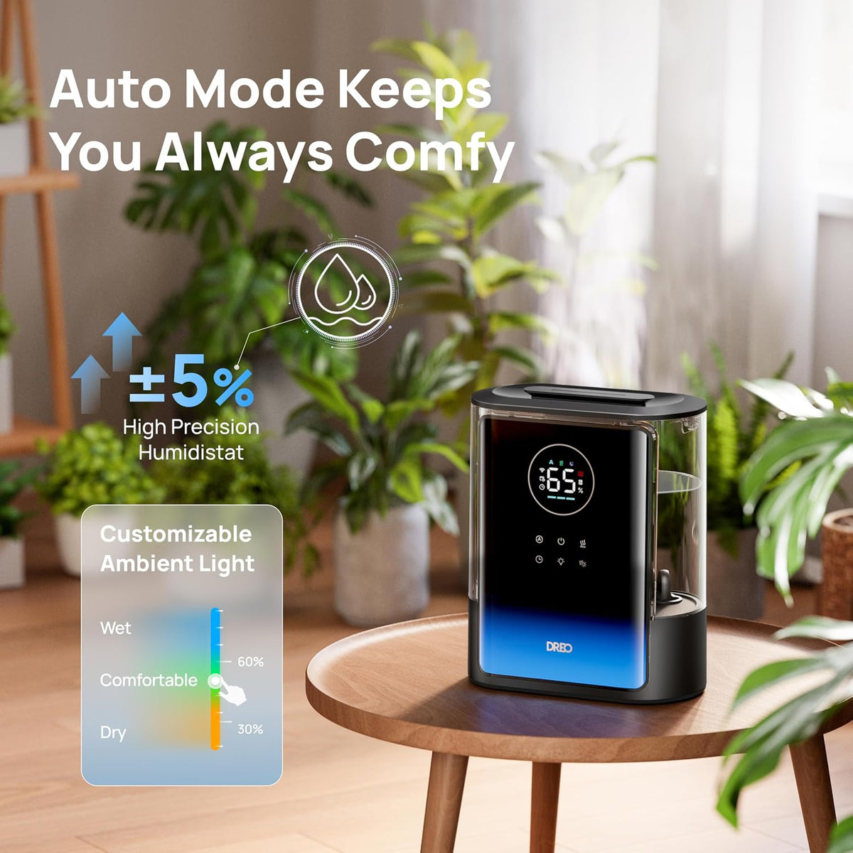 DREO 8L Smart Humidifier Large Room, 80H Runtime, Warm & Cool Mist, HM717S