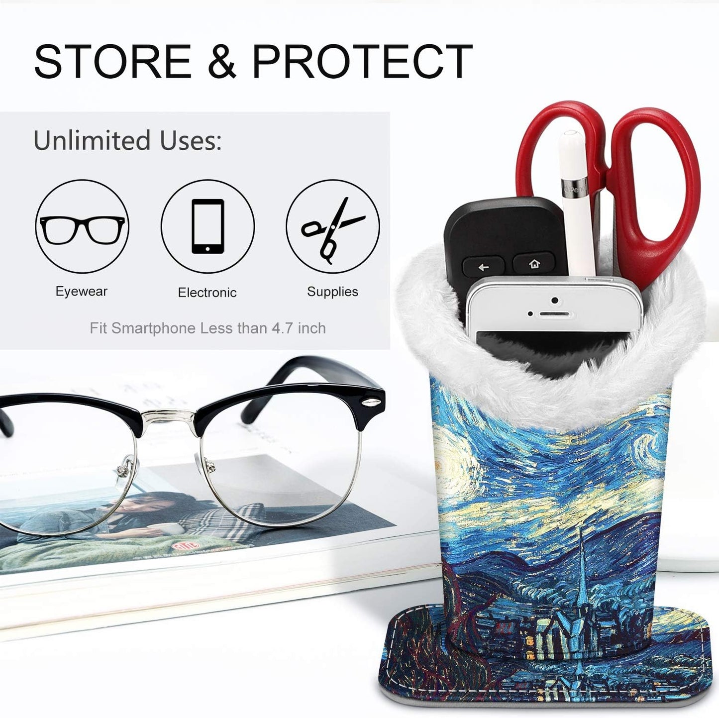 FINTIE Plush Lined Eyeglasses Holder, Glasses Stand Case For Nightstand | Soft Plush Lining, Bedside Eyeglasses Holder, Office Desktop Organizer, Small Item Storage, Anti-Scratch - Colors B