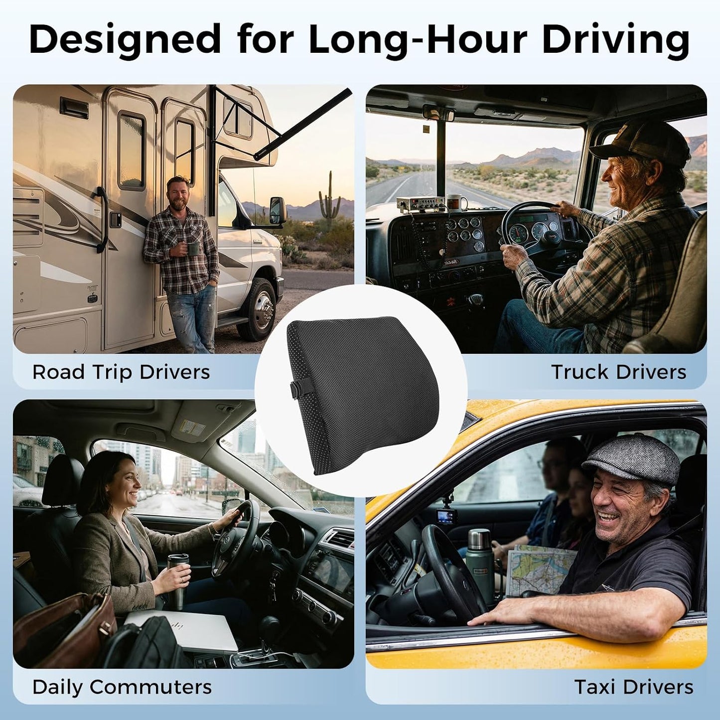 Lumbar Support Pillow for Car & Office Chair - High-Density Memory Foam Back Cushion for Sciatica & Lower Back Pain Relief - Non-Slip Support for Long Commutes & Desk Workers (Black)