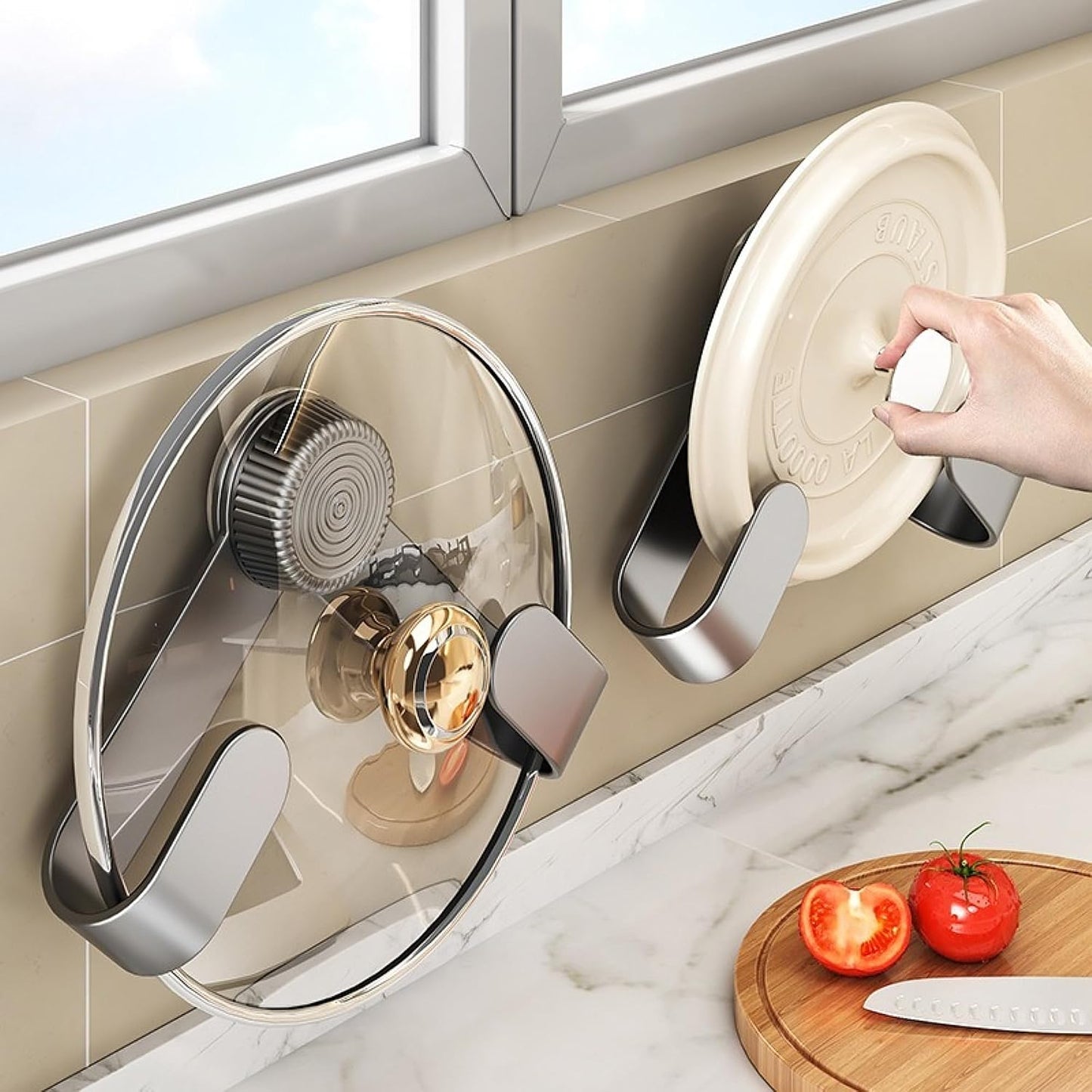 Pot Lid Rack Organizer holder for Cabinet Door/Wall With Suction Cup, No Drilling, Adjustable Rotating Arm Design Fits 6-14" Lids(Charcoal gray)