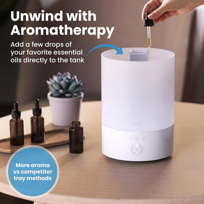 Everlasting Comfort 2.5L Top Fill Humidifier for Bedroom – Quiet, Easy to Fill & Clean, 24HR Runtime, Night Lights, Timer, Ultrasonic Cool Mist, Auto Shut-Off for Indoor Use - White