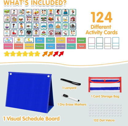 Visual Schedule for Kids with Autism Chore Chart for Toddler Planning Board Daily Routine Chart Autism Learning Materials Classroom, Home Use with 124 Cards (Blue)