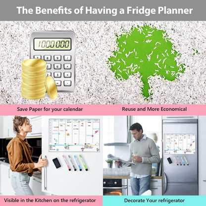POPRUN Dry Erase Weekly Calendar Whiteboard, Magnetic Hourly Schedule Board | 16.9 x 11" Weekly Planner for Fridge, Time Slots, Family Daily Planning for Refrigerator, Homeschool, Work