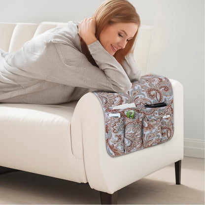 Armchair Caddy for Couch Remote Control Holder with 4 Pockets, Grey 1 Pack | Non-slip, Waterproof, Sofa Armset Organizer, Couch Chair Armrest Storage for TV Remote Control Phone Book Magazine 35"x13"