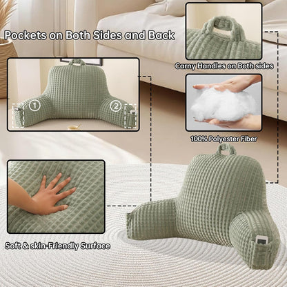 Reading Pillow with Arms for Sitting in Bed,Backrest,White Flannel,M | 17" Backrest Supports Back for College Students,Elbows & Forearms for Dorm Reading,Gaming,Watching TV