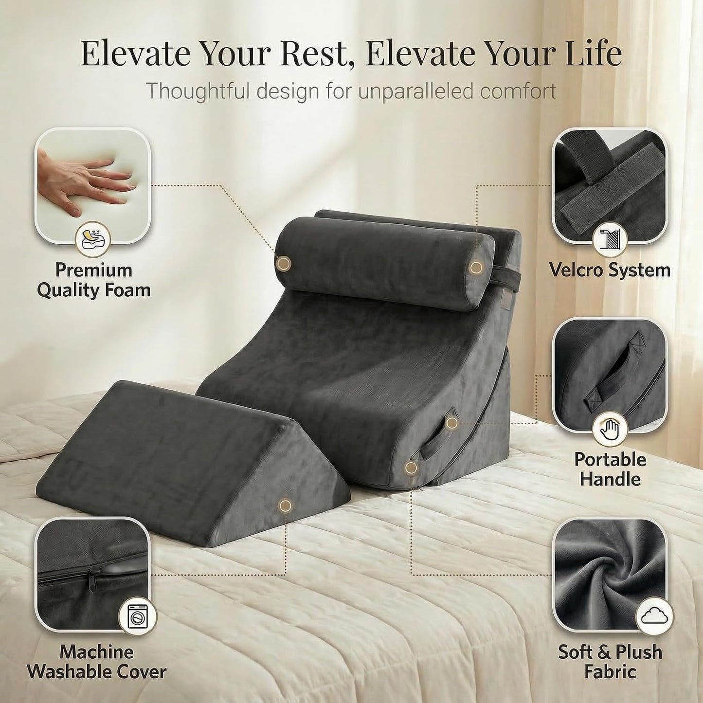 Axelrod Orthopedic Bed Wedge Pillow Set, Post Surgery Foam for Back, Neck and Leg Pain Relief Comfortable & Adjustable Ortho Pillows- Anti Snoring, Heartburn, Acid Reflux & GERD Sleeping Navy