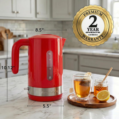 OVENTE 1.8L Electric Kettle with 1500W Fast Boiling Heater, Black KP413B | Best For Coffee or Tea, BPA-Free, Easy-Fill Lid, Water Level Window, Auto Shut-Off & Boil-Dry Protection, Removable Filter