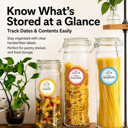 2" Mason Jar Canning Labels, 9 Colors, Microwave/Freezer Safe, 90 | Waterproof, removable stickers for glass or plastic. Easy to write on and removes with zero sticky residue.