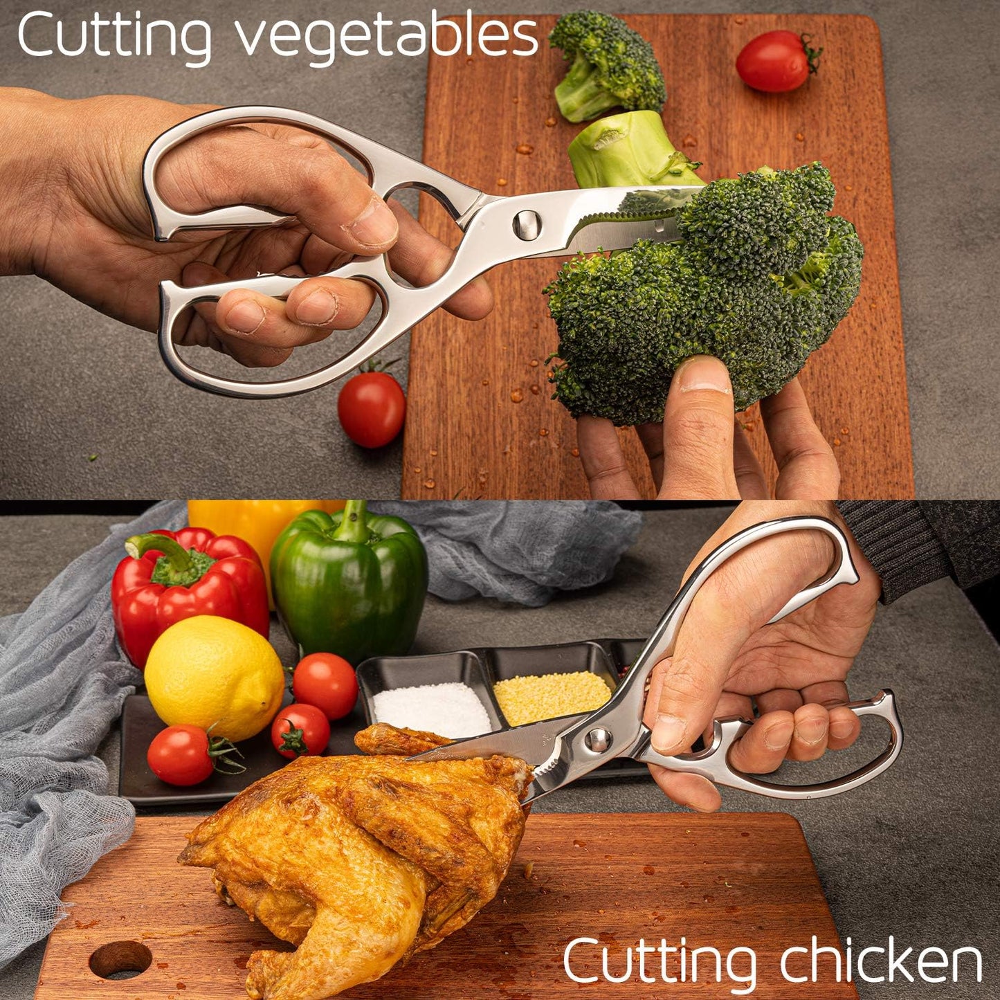 Multipurpose Kitchen Shears by WELLSTAR, Come Apart Heavy Duty German Stainless Steel Food Scissors for Cutting Meat Poultry Chicken Vegetable, Plus Handy Onion Slicing Holder, Gift Box Pack