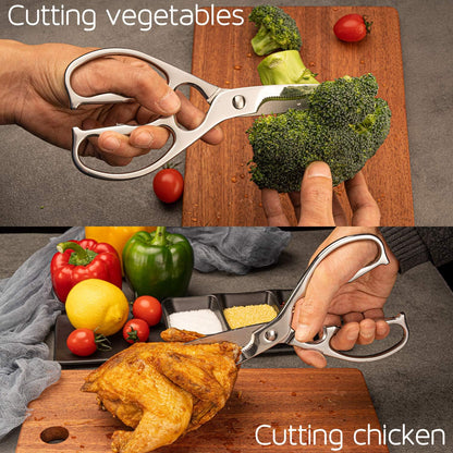 Multipurpose Kitchen Shears by WELLSTAR, Come Apart Heavy Duty German Stainless Steel Food Scissors for Cutting Meat Poultry Chicken Vegetable, Plus Handy Onion Slicing Holder, Gift Box Pack