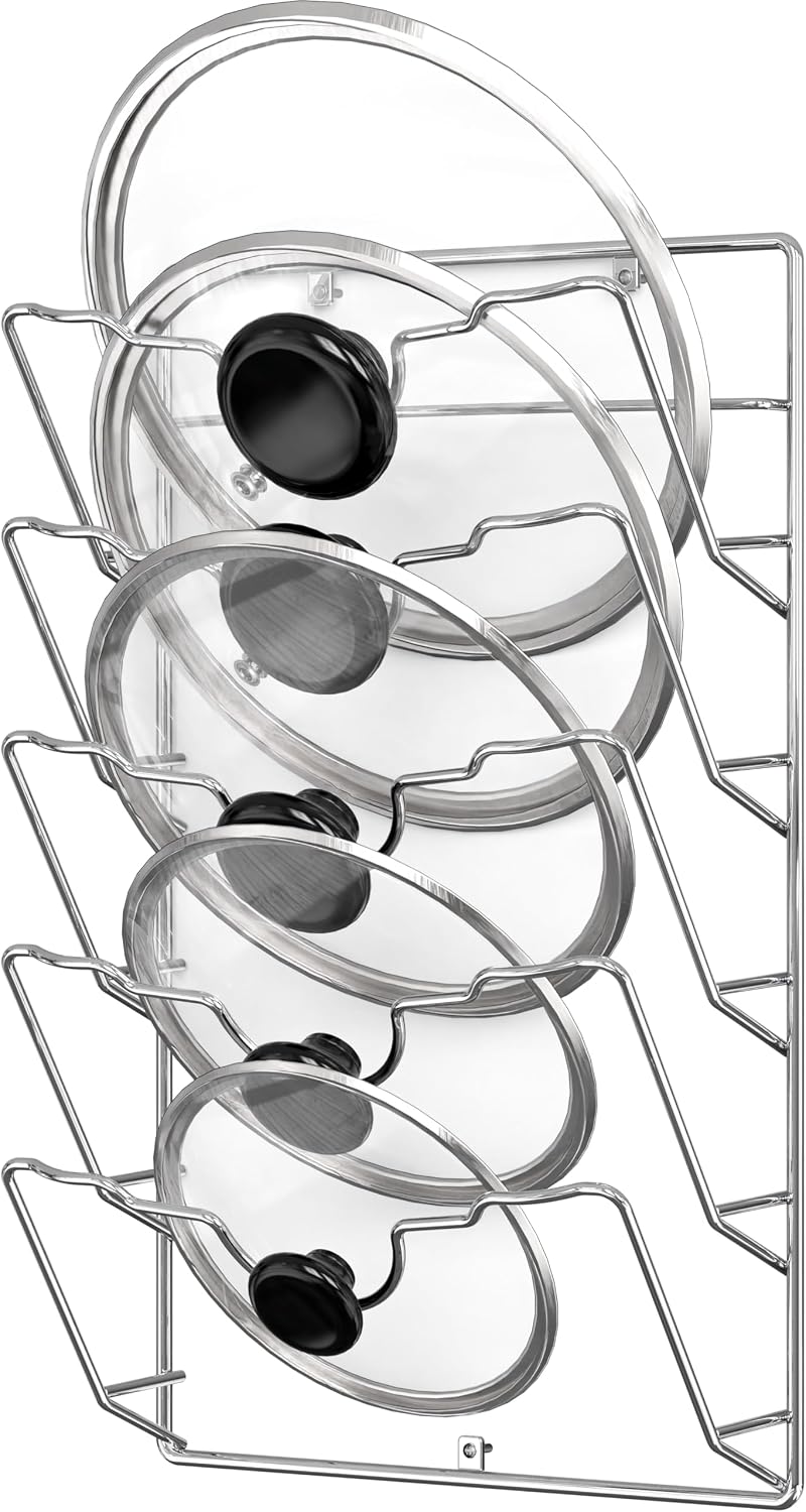 Simple Houseware Wall Door Mounted Pot Lid Rack Organizer, Chrome Finish | 9.5" W x 4.5" D x 17.2" H Shelf
