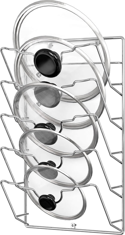 Simple Houseware Wall Door Mounted Pot Lid Rack Organizer, Chrome Finish | 9.5" W x 4.5" D x 17.2" H Shelf