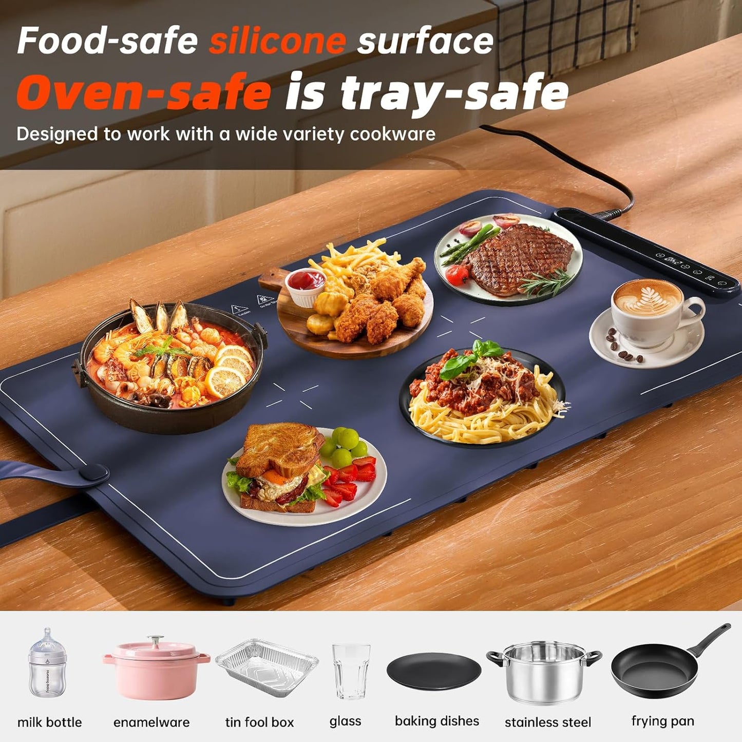 Warming Mat for Food Extra Large- 24"x16" Electric Warming Trays for Buffets Party, Food Warmers for Thanksgiving, Christmas House Warming Gift, Portable Heating Mat with 9 Temp Settings & 6H Timer