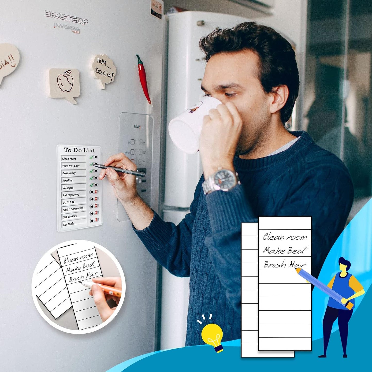 Chore Chart for Kids: Dry Erase Visual Schedule, Magnetic Bedtime/Morning Routine Chart - Toddler Chore Board, Checklist, To Do List for Kids (2 morning checklists, 2 bedtime checklists)