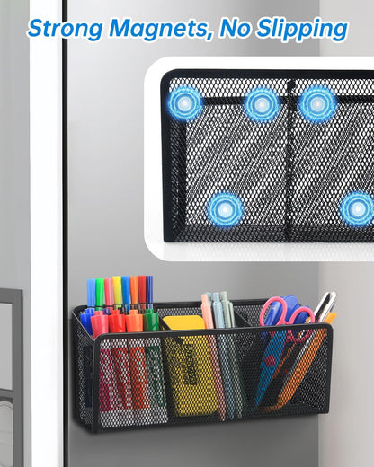 Magnetic Pen Holder, Metal Storage Basket with Strong Magnets | Organizer for Whiteboard Refrigerator Locker Accessories Teacher Must Haves Classroom Organization