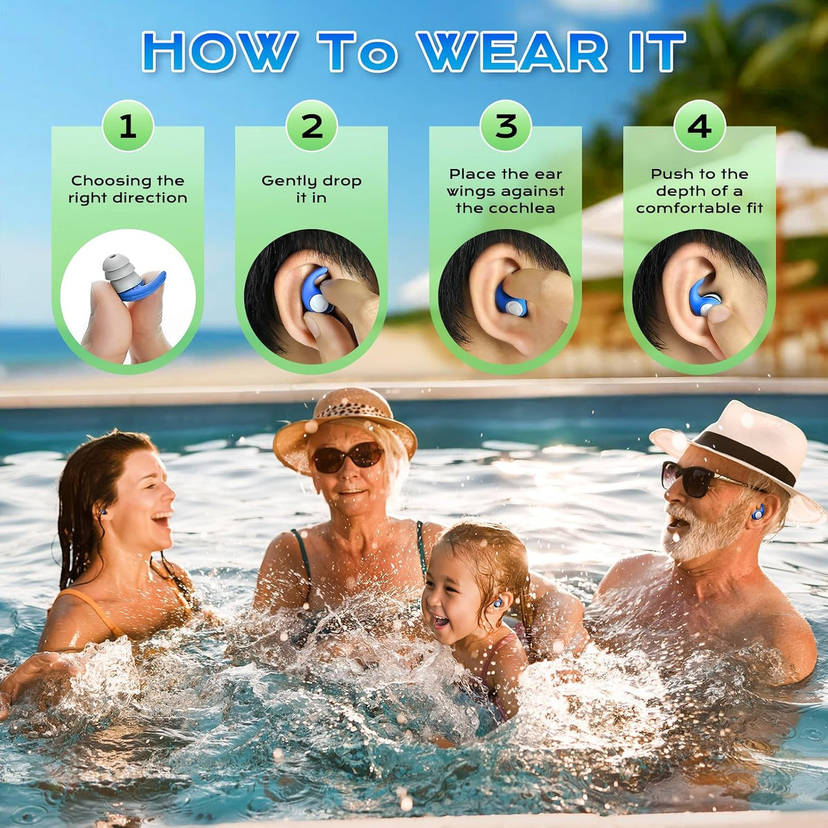 Waterproof Swimming Ear Plugs for Adults Kids, 3 Pairs Soft Silicone