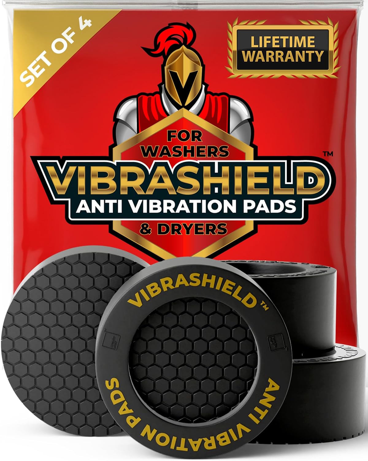 Anti Vibration Pads for Washing Machine & Dryer, Fit Feet to 2.5in 4 Pack | Stops washer walking, moving; non-slip HexaGrip; rubber shock absorber, stabilizer; spin cycle noise reducer