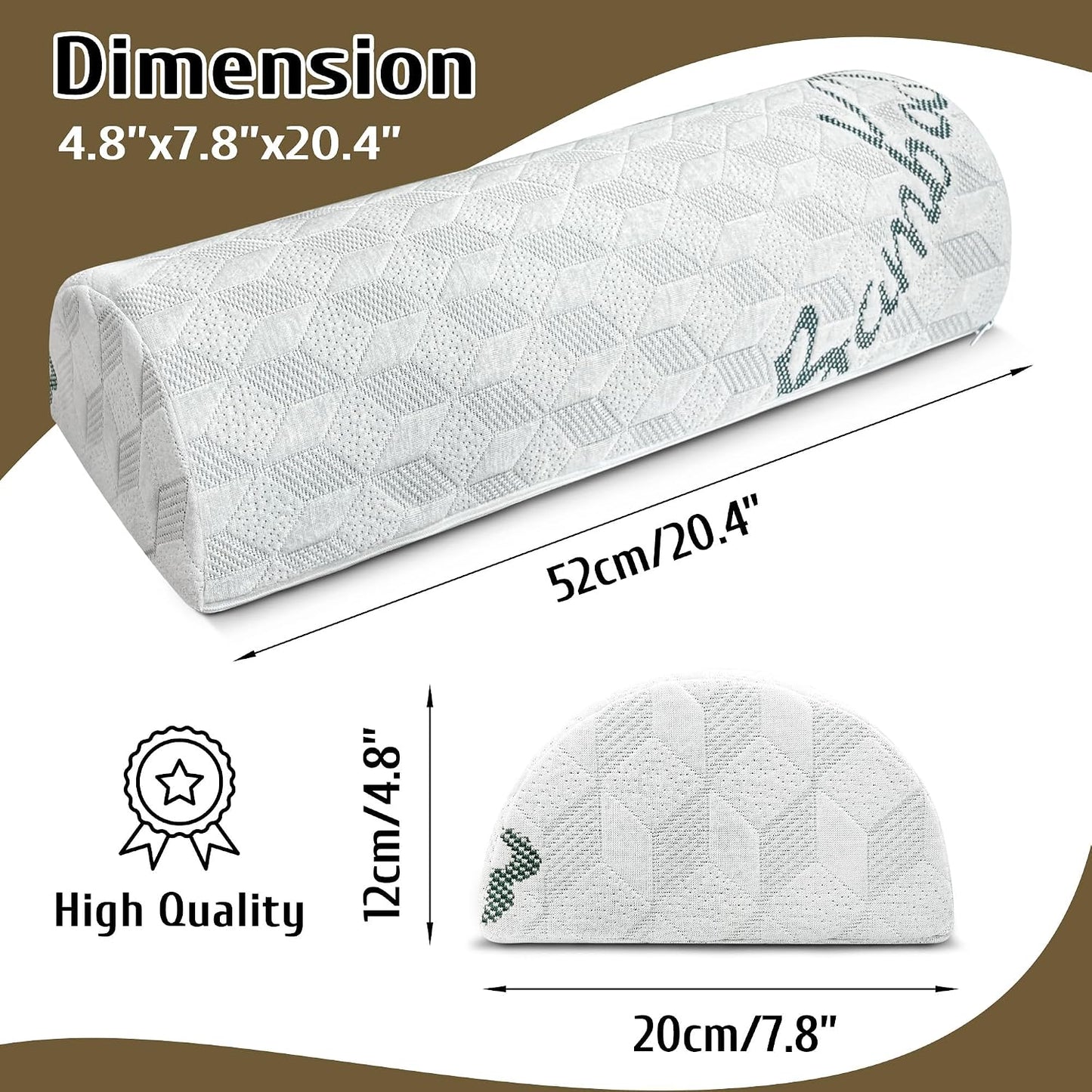 Semi Roll Pillow for Legs, Knees, Lower Back and Head, Lumbar Support Pillow for Bed, Sleeping,1 Pack,7.8”x 20.4”x 4.8”